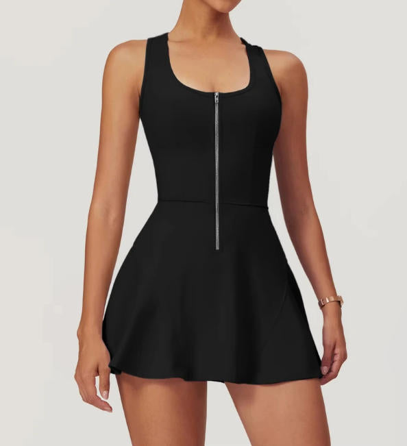 Zipper Sleeveless Yoga Bodysuit Women's Jumpsuits Skirt Yoga Set