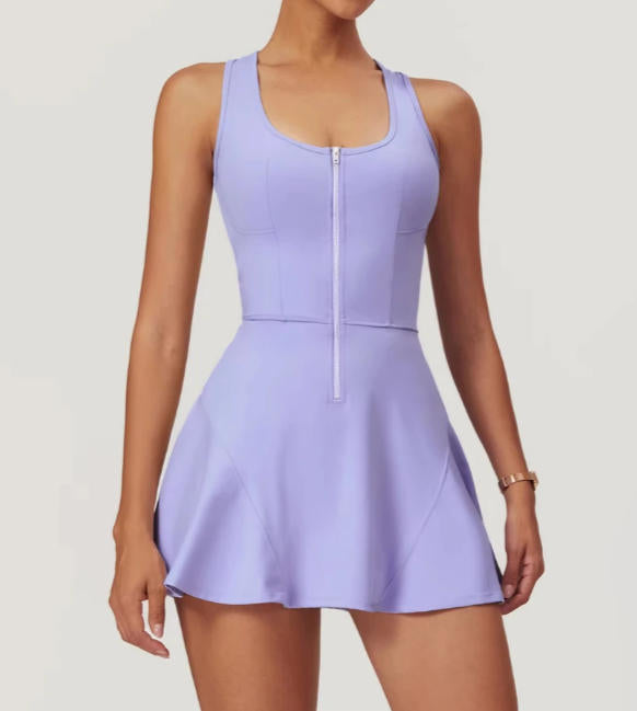 Zipper Sleeveless Yoga Bodysuit Women's Jumpsuits Skirt Yoga Set