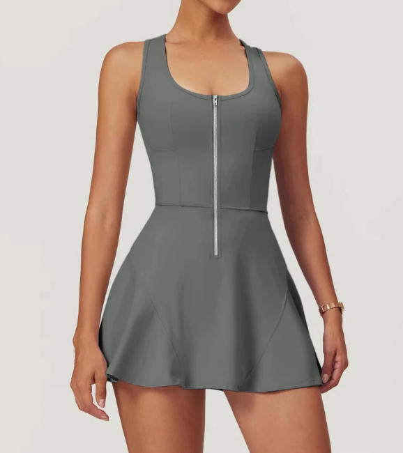 Zipper Sleeveless Yoga Bodysuit Women's Jumpsuits Skirt Yoga Set