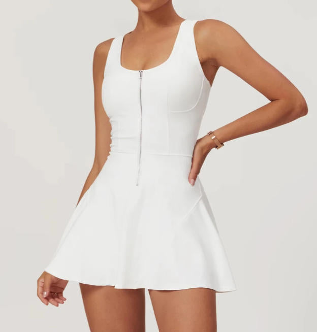 Zipper Sleeveless Yoga Bodysuit Women's Jumpsuits Skirt Yoga Set