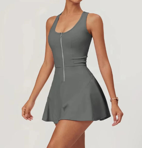 Zipper Sleeveless Yoga Bodysuit Women's Jumpsuits Skirt Yoga Set
