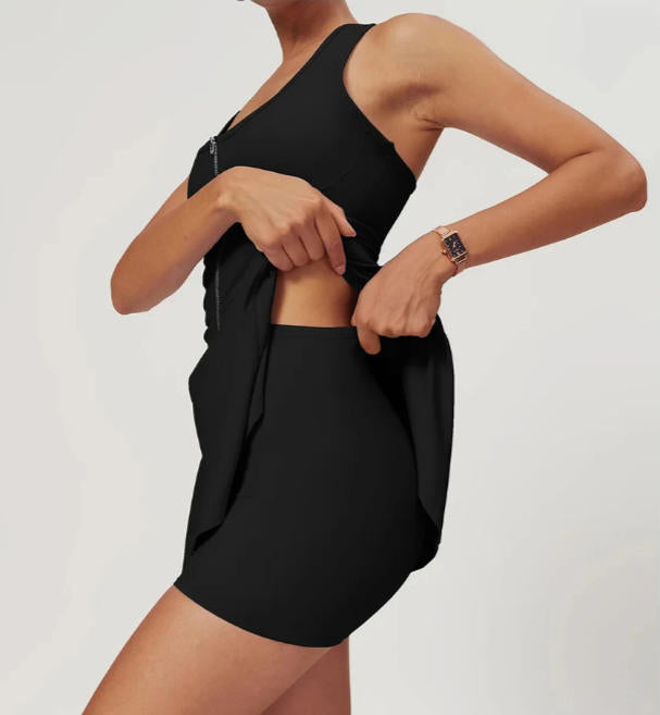 Zipper Sleeveless Yoga Bodysuit Women's Jumpsuits Skirt Yoga Set
