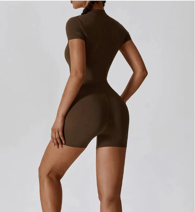 Summer Zipper Jumpsuits Short Sleeve Yoga Bodysuit