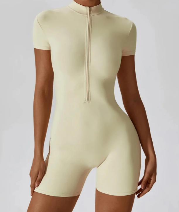 Summer Zipper Jumpsuits Short Sleeve Yoga Bodysuit