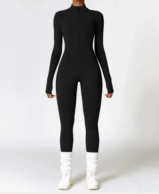 Women Tracksuit Yoga Set One Piece Jumpsuit Zipper Long Sleeved Fitness Sports Bodysuit