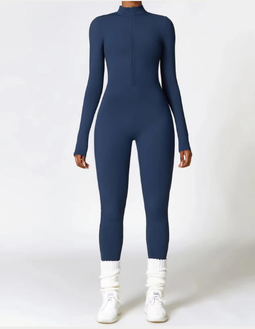 Women Tracksuit Yoga Set One Piece Jumpsuit Zipper Long Sleeved Fitness Sports Bodysuit