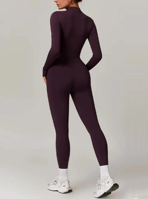 Women Tracksuit Yoga Set One Piece Jumpsuit Zipper Long Sleeved Fitness Sports Bodysuit