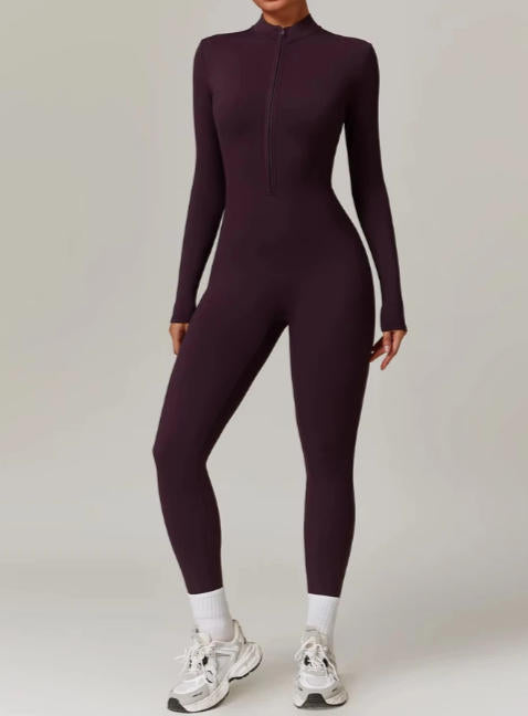 Women Tracksuit Yoga Set One Piece Jumpsuit Zipper Long Sleeved Fitness Sports Bodysuit