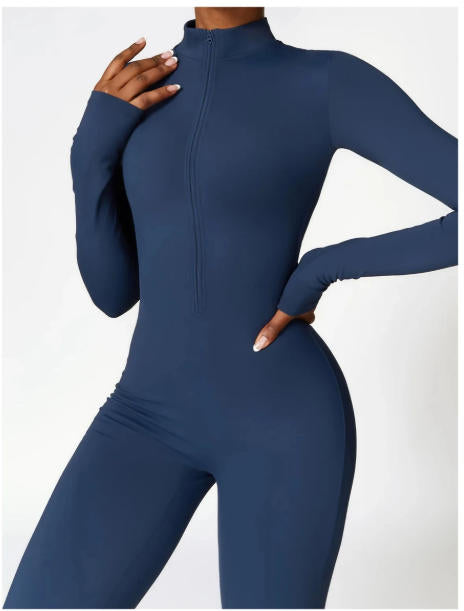 Women Tracksuit Yoga Set One Piece Jumpsuit Zipper Long Sleeved Fitness Sports Bodysuit