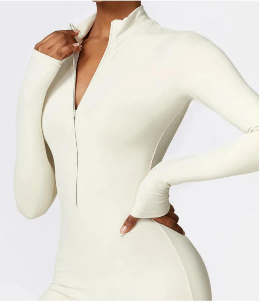 Women Tracksuit Yoga Set One Piece Jumpsuit Zipper Long Sleeved Fitness Sports Bodysuit