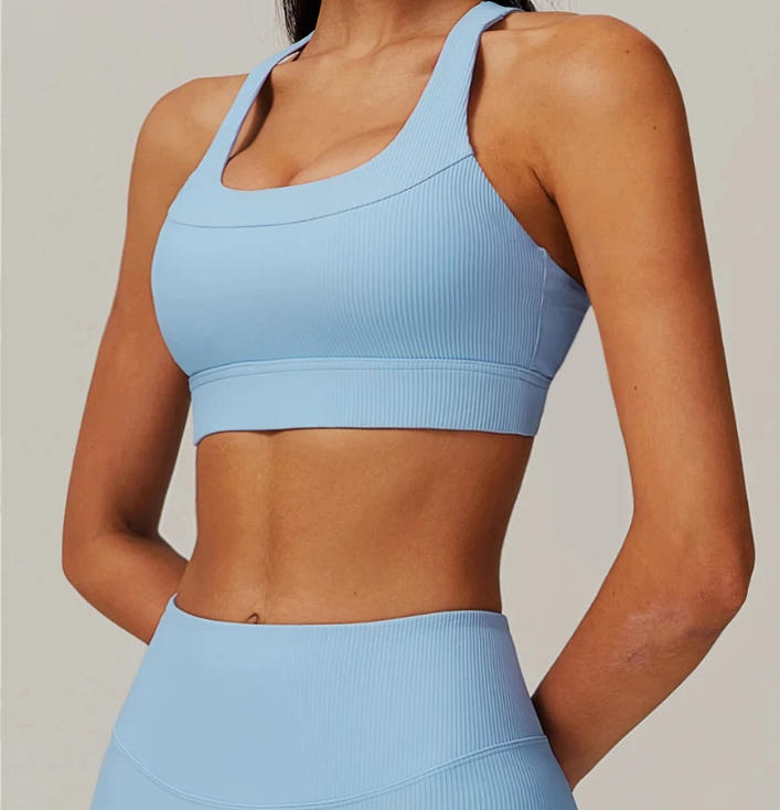 Solid Color Ribbed Women Fitness Bra Tights Workout Yoga