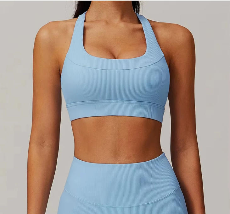 Solid Color Ribbed Women Fitness Bra Tights Workout Yoga