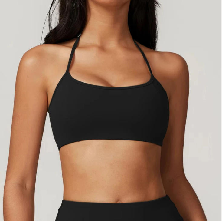 Hanging Neck Bra Fitness Sports Bra For Women Cross Back Shock Absorbent