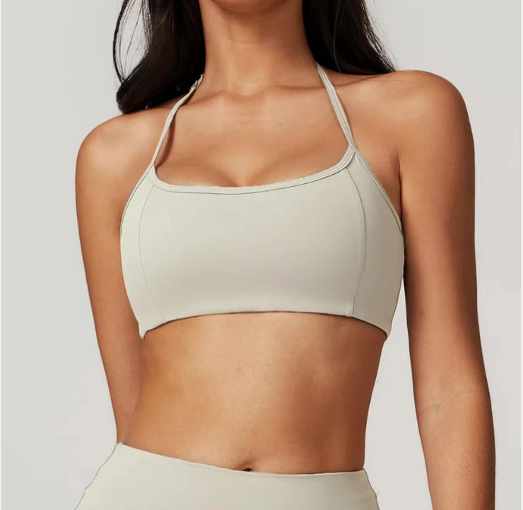 Hanging Neck Bra Fitness Sports Bra For Women Cross Back Shock Absorbent