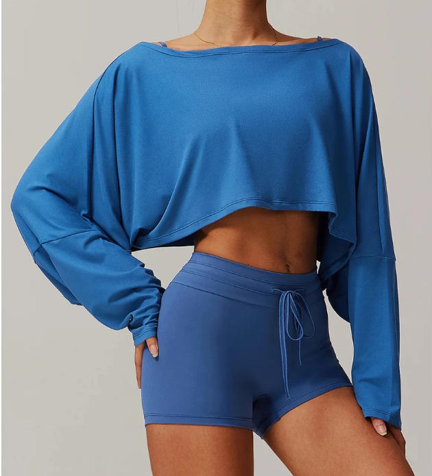 Running Fitness Sports Long Sleeved Top Women's One Shoulder Batwing Sleeve
