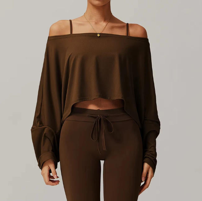 Running Fitness Sports Long Sleeved Top Women's One Shoulder Batwing Sleeve