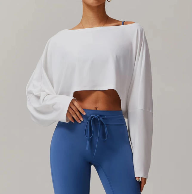 Running Fitness Sports Long Sleeved Top Women's One Shoulder Batwing Sleeve