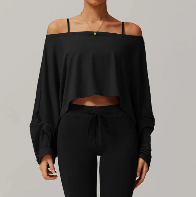 Running Fitness Sports Long Sleeved Top Women's One Shoulder Batwing Sleeve