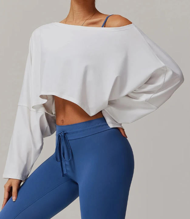 Running Fitness Sports Long Sleeved Top Women's One Shoulder Batwing Sleeve