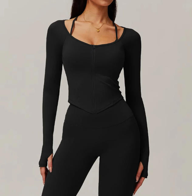 Zipper Long Sleeve Workout Top Gym Clothes Women Jacket Active Wear Sports Shirt