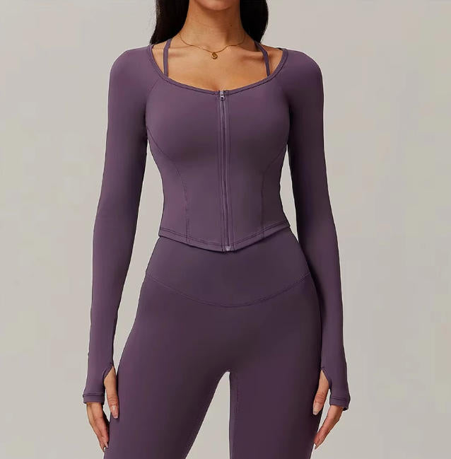 Zipper Long Sleeve Workout Top Gym Clothes Women Jacket Active Wear Sports Shirt