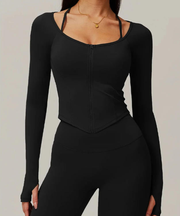 Zipper Long Sleeve Workout Top Gym Clothes Women Jacket Active Wear Sports Shirt