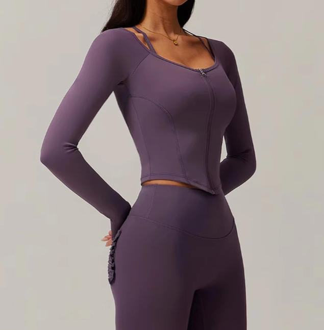 Zipper Long Sleeve Workout Top Gym Clothes Women Jacket Active Wear Sports Shirt