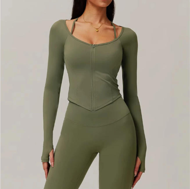 Zipper Long Sleeve Workout Top Gym Clothes Women Jacket Active Wear Sports Shirt