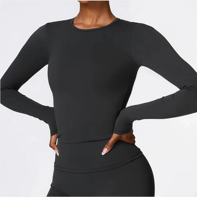 Women Yoga T-shirts Solid Sports Top Long Sleeve Gym Workout Running Shirts