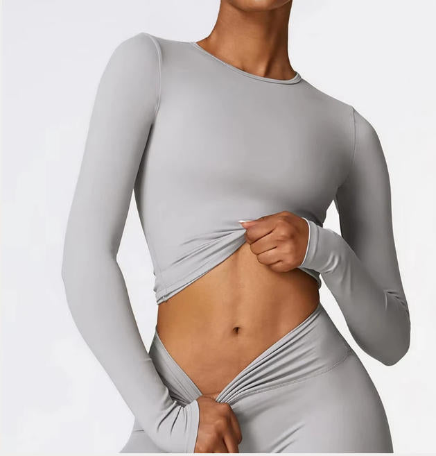 Women Yoga T-shirts Solid Sports Top Long Sleeve Gym Workout Running Shirts