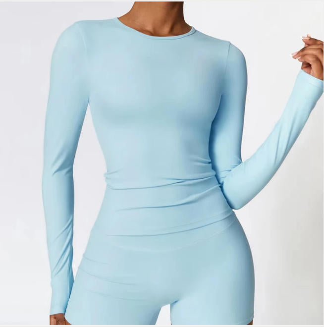 Women Yoga T-shirts Solid Sports Top Long Sleeve Gym Workout Running Shirts