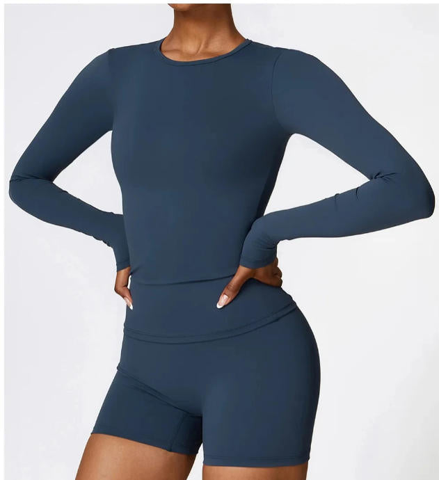 Women Yoga T-shirts Solid Sports Top Long Sleeve Gym Workout Running Shirts