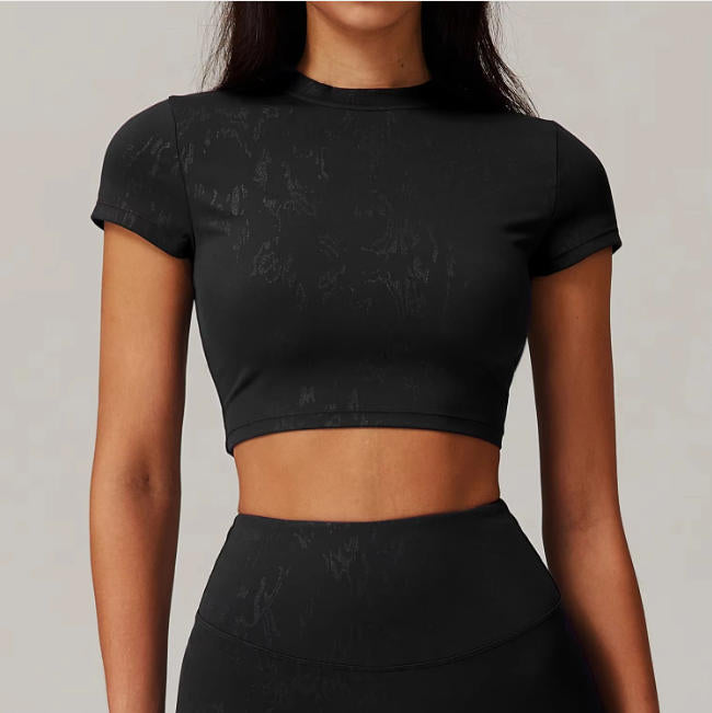 Sexy Women Printed Yoga T-Shirt Fitness Crop Top Workout Gym Shirts Short
