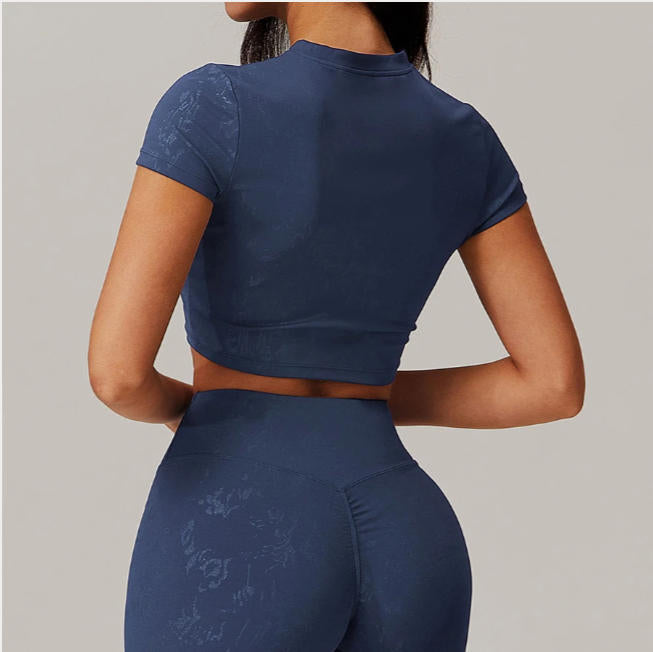 Sexy Women Printed Yoga T-Shirt Fitness Crop Top Workout Gym Shirts Short