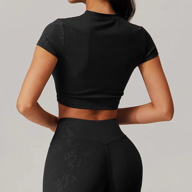 Sexy Women Printed Yoga T-Shirt Fitness Crop Top Workout Gym Shirts Short
