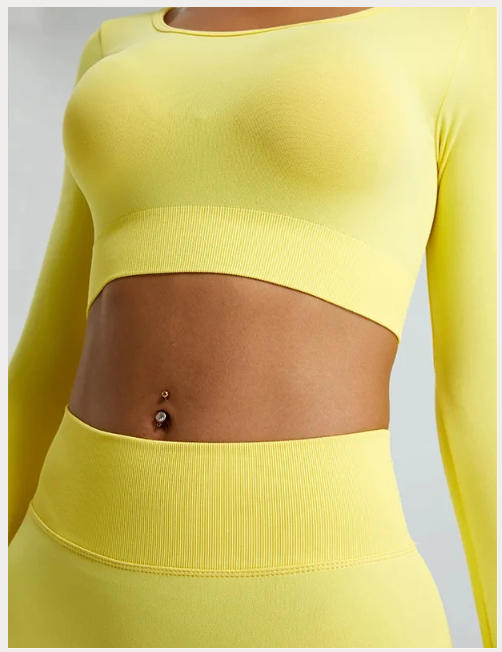 Yoga T-shirts Women Crop Top Solid Sports Top Long Sleeve Seamless Running Shirts