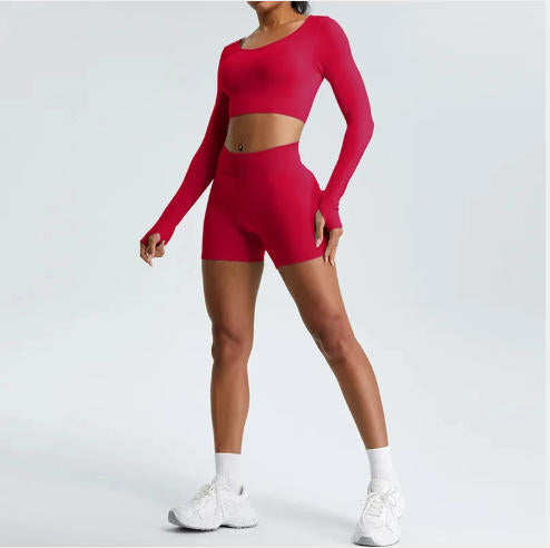 Yoga T-shirts Women Crop Top Solid Sports Top Long Sleeve Seamless Running Shirts