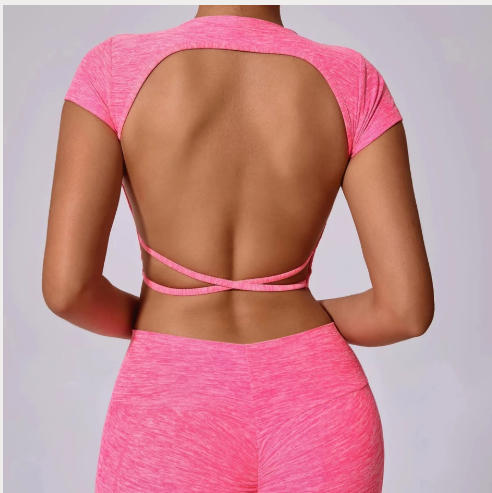 Hollow Beauty Back Crop Top Short Sleeve Workout Yoga Shirt