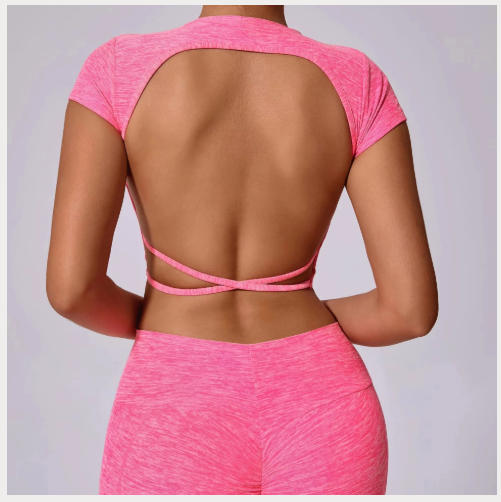 Hollow Beauty Back Crop Top Short Sleeve Workout Yoga Shirt