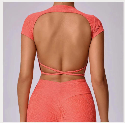 Hollow Beauty Back Crop Top Short Sleeve Workout Yoga Shirt