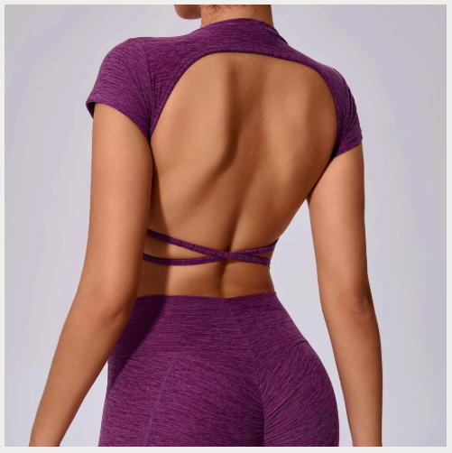 Hollow Beauty Back Crop Top Short Sleeve Workout Yoga Shirt
