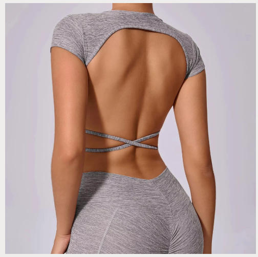 Hollow Beauty Back Crop Top Short Sleeve Workout Yoga Shirt