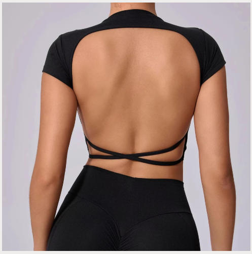 Hollow Beauty Back Crop Top Short Sleeve Workout Yoga Shirt