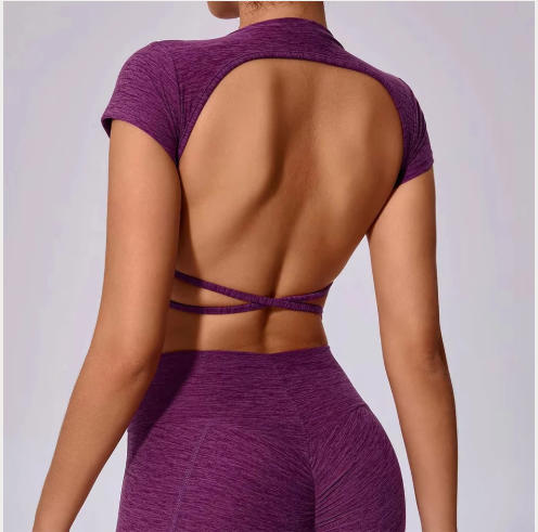 Hollow Beauty Back Crop Top Short Sleeve Workout Yoga Shirt