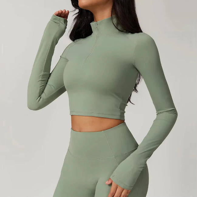 Women's Yoga Shirt Half Zipper Long Sleeved Sports Gym Jacket