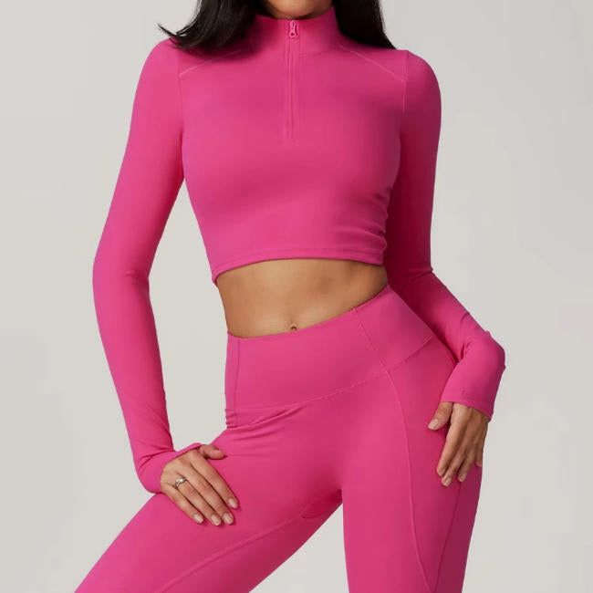 Women's Yoga Shirt Half Zipper Long Sleeved Sports Gym Jacket