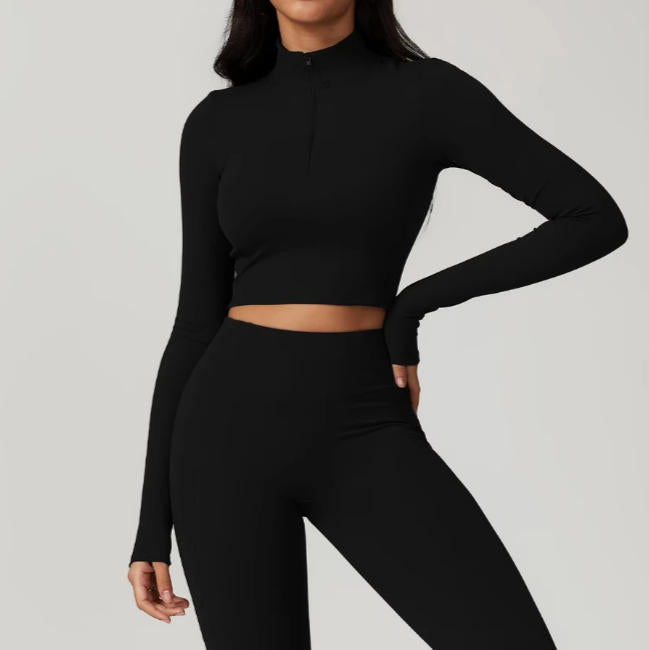 Women's Yoga Shirt Half Zipper Long Sleeved Sports Gym Jacket