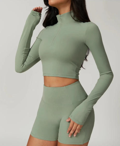 Women's Yoga Shirt Half Zipper Long Sleeved Sports Gym Jacket