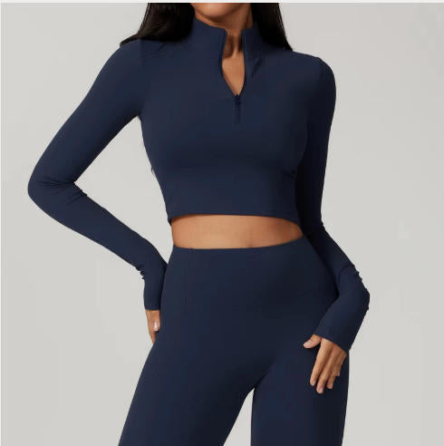 Women's Yoga Shirt Half Zipper Long Sleeved Sports Gym Jacket