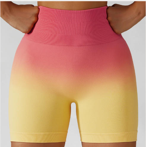 Seamless Yoga Shorts Gradient Color Shorts Women Fitness Elastic Scrunch Push Up Sports